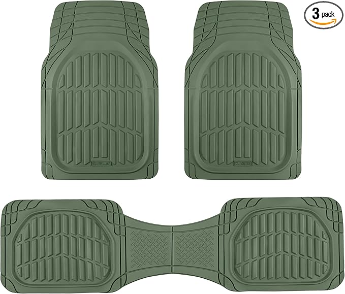 Motor Trend FlexTough LITE Rubber Car Mats Full Set - All Weather Floor Mats for Trucks, Cars & SUVs - Automotive Waterproof Green Car Floor Mats for Cars Interior Accessories Universal Trim-to-Fit