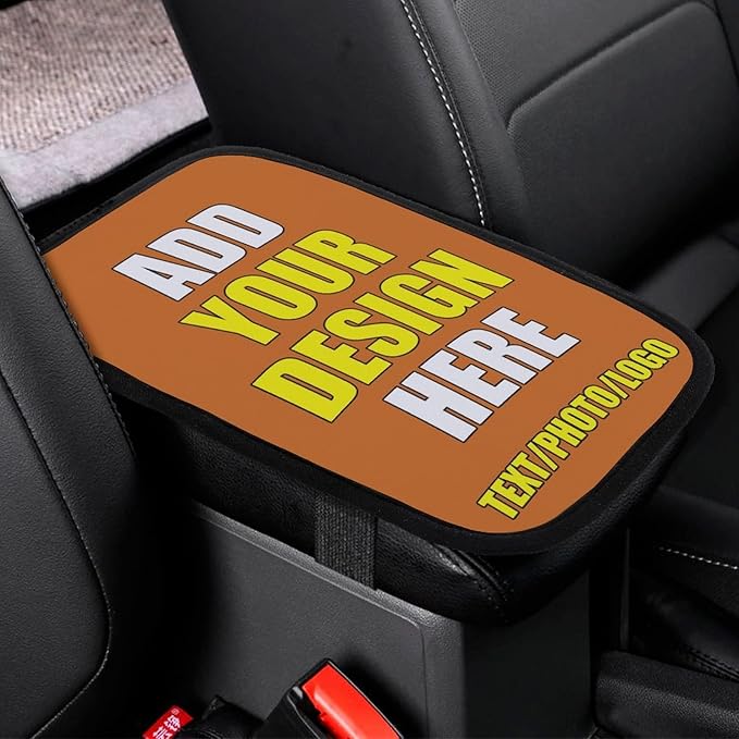 Customized Car Armrest Cushion Personalized Text Image Logo Custom Auto Center Console Armrest Pad Cushion Universal Deco Pad Center Console Cover for Car Seat Handrail Box, Chocolate