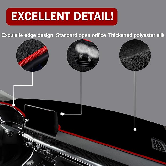 Dash Cover for Honda CR-V CRV Accessories 2023 2024 2025 2026 Dashboard Cover Center Console Dash Mat Carpet Protector Sunshield No Glare Non-Slip Pad Custom Fit, Red Trim