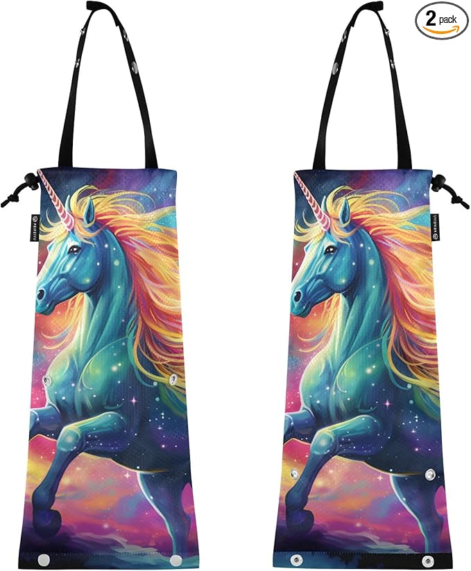 ALAZA Hanging Car Trash Bags Garbage Bag Trash Can for Back Seat Small Unicorn Galaxy 1 Washable Storage Bag Retractable 2 Pack