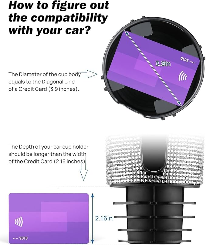 JOYTUTUS Bling Cup Holder Expander for Car, Stable Car Cup Holder Expander for YETI, Hydro Flask, Fit 18-40 oz Bottles and Mugs