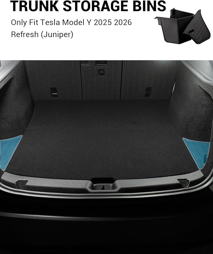 Motrobe 2025 2026 Tesla Model Y Juniper Trunk Organizer Trunk Storage Bins with TPE Lid Waterproof Rear Trunk Side Storage box Model Y Juniper (Standard, Premium & Performance 2025/2026) Accessories