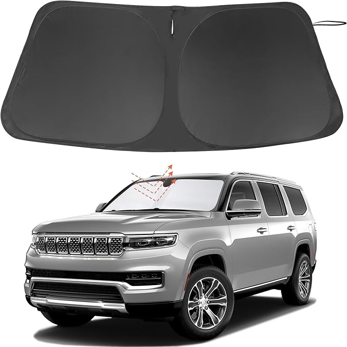 Windshield Sun Shade Custom Fit for 2022 2023 2024 2025 Jeep Wagoneer (NOT for Grand Wagoneer) Accessories Foldable Sunshade Sun Blocker Protect Car from Sun Rays & Heat Damage Keep Car Cooler