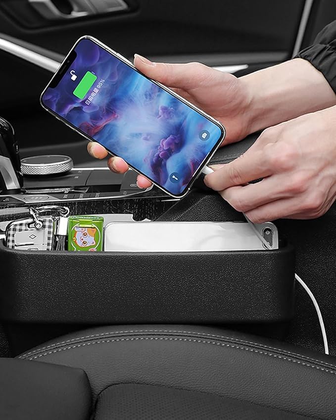 GAWOND Car Seat Gap Filler Organizer, Seat Side Gap Plug with Storage Avoids Things Falling, Universal Fit Fill The Gap Between Seat and Console, Perfect for Car, SUV, Truck (Black-1 Pack)