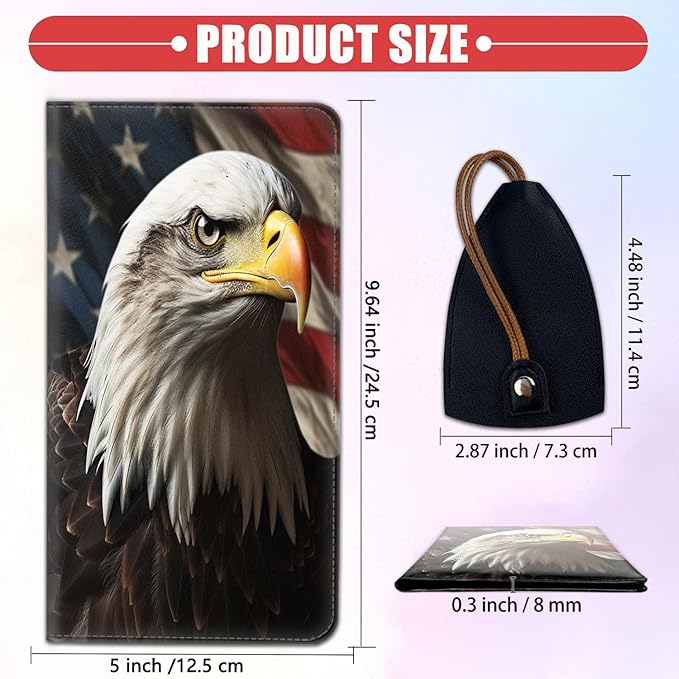 Car Document Holder with Magnetic Shut, Car Registration & Insurance Card Holder, Waterproof PU Leather Glove Box Organizer Vehicle Accessories Driver License for Women/Men, Bald Eagle Pattern