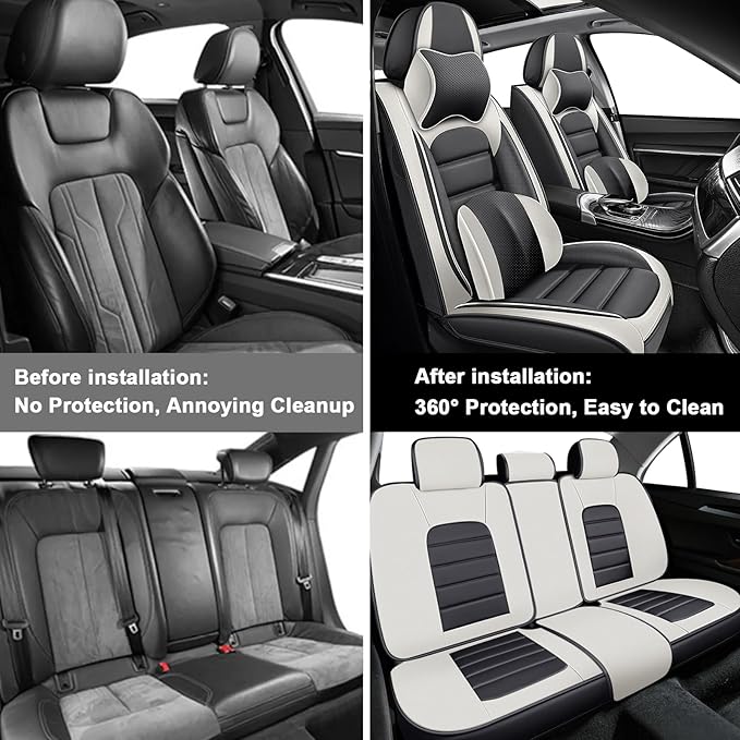 AREKA 5 Car Seat Covers for Honda Accord 2003-2026 Breathable Leather,Waterproof Car Seat Protectors with Comfort Headrest Pillows,Automotive Vehicle Cushion with Storage Pockets (Luxury,Gray)