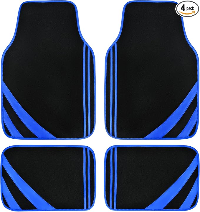 CAR PASS Faux Leather Car Mats Blue Edge Waterproof Car Floor Mats Car Carpet Mats 4 Pieces with Double Stitch Line Anti-Slip Backing Design, Universal Fit for Most Vehicles,SUVs,Sedan,Vans