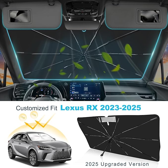2025 Upgrade Windshield Sun Shade Umbrella Custom Fit for Lexus RX 2023-2025 Foldable UV Protection Car Cover, Emergency Rain Shield & Dashboard Protector - Durable Auto Accessory