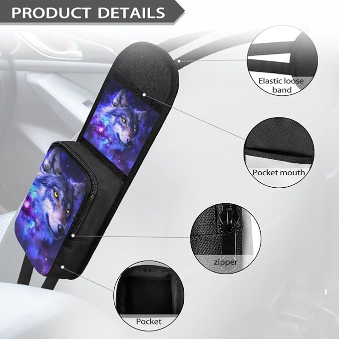 Galaxy Wolf Car Seat Storage Hanging Bag Front Seat Side Organizer Bag for Mobile Phone Sunglasses Holder Multi Pocket Car Organization Accessories