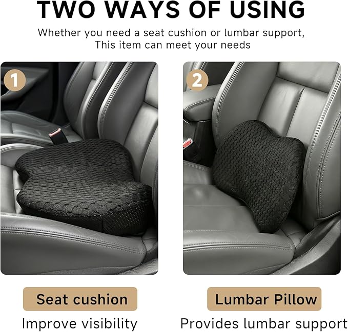 Car Seat Cushion - Memory Foam Car Seat Pad - Sciatica & Lower Back Pain Relief - Car Seat Cushions for Driving - Road Trip Essentials for Drivers(3D Black)