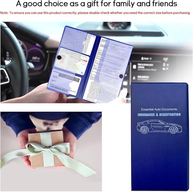 Car Registration and Insurance Holder, 10.39''×9.56'' Essential Auto Card Document Glove Box Organizer with Closure, Universal Car Interior Accessories (Blue, Large Car)
