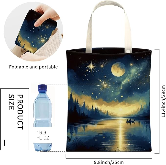 AXZOPDE Cute Car Trash Can, Hanging Canvas Car Back Seat Organizer and Storage Bag, Funny Car Trash Bag for Travelling, Outdoor Night Lake Reflection Pattern