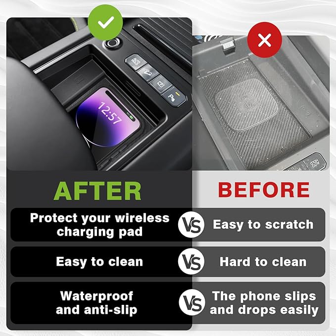 BestEvMod Center Console Wireless Charger Mat Compatible with Kia EV9 Accessories 2024 2025 2026 Phone Charge Area Silicone Cover Non Slip Silicone Pad Black