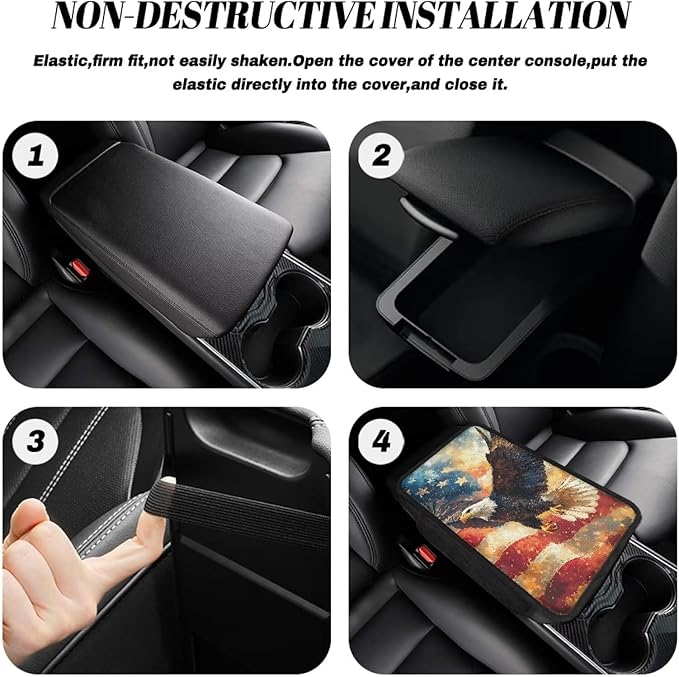 Dreaweet Center Console Cover American Flag Bald Eagle Design Arm Rest Cover for Car Soft Comfortable Center Console Cushion with Pockets Car Armrest Seat Box Cover Protector