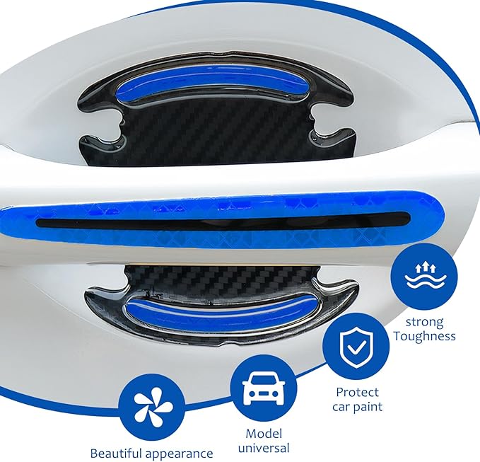 12 PCS Car Door Handle Scratch Protector, Door Handle Protectors for Vehicles, Easy Installation, Waterproof Self-Adhesive Decoration, Universal for Cars (Blue)