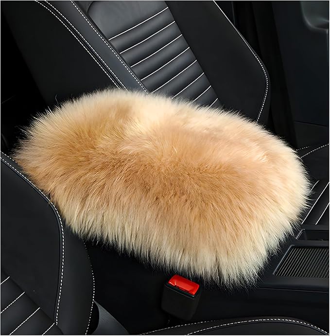Furry Car Center Console Cover Pad, 11.8"×7.9" Auto Fluffy Plush Center Armrest Protective Cover, Comfortable Fuzzy Armrest Seat Box Protector Cushion for Cars Trucks SUVs (Light Camel)