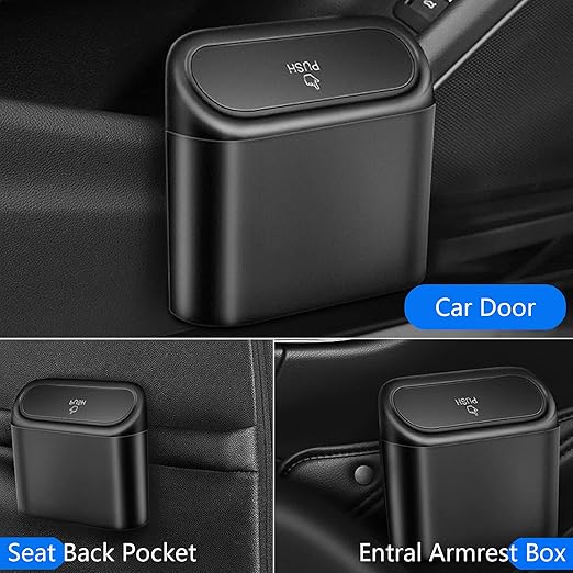 Car Trash Can Bin with Lid - Universal Vehicle Mini Leakproof Garbage Can Bin with 20pcs Trash Bags Can Organizer Storage for Front Back Seat Accessories for Auto Office Bedroom Home(Black)