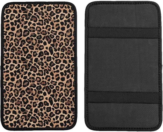Car Center Console Cushion Pad Brown Leopard Cheetah Arm Rest Lid Cover Universal Armrest Seat Box Covers Protector Comfortable Cars Decor Accessories Fit for Most Vehicles SUV Truck Sedans