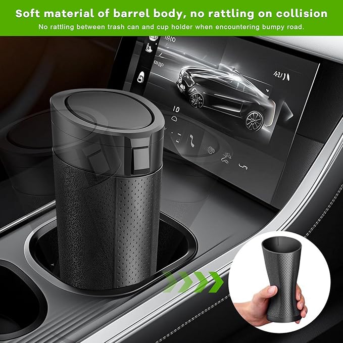 Car Trash Can Bin with Lid, Cup Holder Garbage Container Leakproof Vehicle Door Trash Bin, Mini Portable Dustbin Multipurpose Organizer for Auto Side Door Home Office (Black)