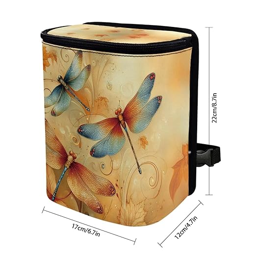 Car Trash Can with Lid Hanging Car Trash Bag Leak-Proof Portable Cars Garbage Bin Sedan Accessories Interior Cars Organizer, Dragonfly Print