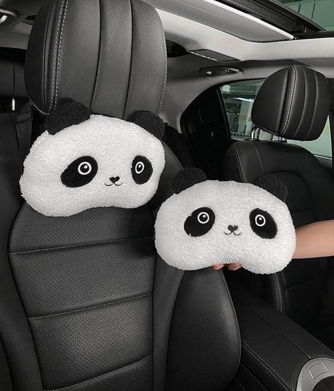 Car Headrest Pillow, Car Neck Pillow,Cute Panda Car Seat Headrest Neck Rest Cushion Pillow 1 Pair,Gift for Family, White