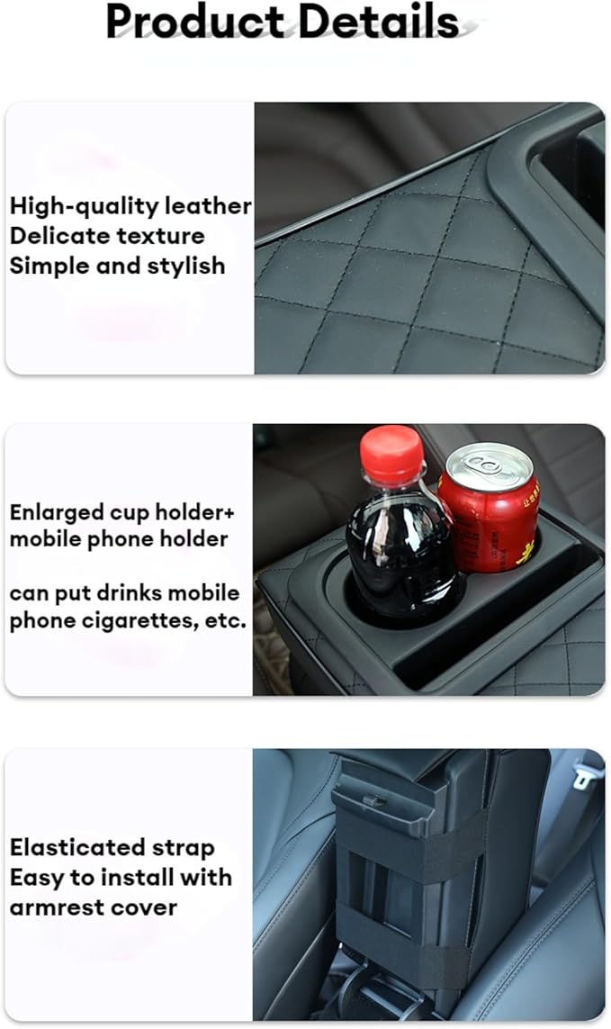 Center Console Cover Car Armrest Box Pad Leather Arm Rest Cushion with Cup Holder Mobile Phone Storage Armrest Protection Pad for Car (Pure Grey, 13.58 * 8.07 * 2.95 inch)