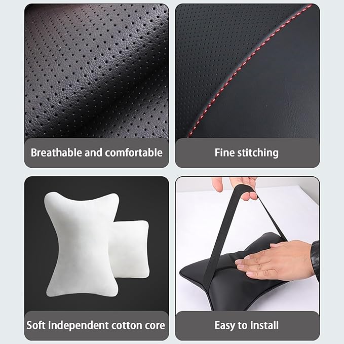 Car Pillow for Car Neck Pillow for Driving Seat Leather Neck Support Soft Cushion Back Support Head-Rests for Vehicle Sleeping with Elastic Adjustment Strap 2PCS (Neck, Beige)