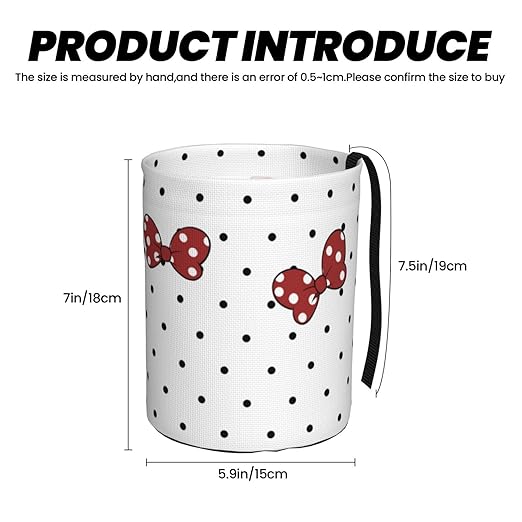 Cute White Polka Dots Red Bow Car Trash Can Garbage Cans Foldable,Small Hanging Car Organizer Storage Bag Leak Proof, Auto Back Seat Trash Bin Universal for Truck, SUV, Outdoor Travel