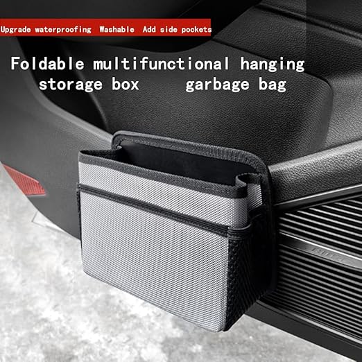 AOWIS Car Trash Can, Foldable Multifunctional Hanging Storage Box Trash Can with a Roll of Garbage Bag, Multi Pocket Design Suitable for Car, Home and Office (Beige)
