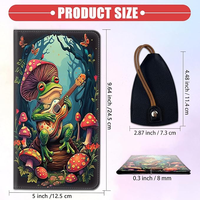 Car Registration and Insurance Card Holder for Women Men, Waterproof PU Leather Glove Box Car Organizer with Magnetic Shut, Vehicle Document Holder for Driver License,Cards, Frog Playing Guitar