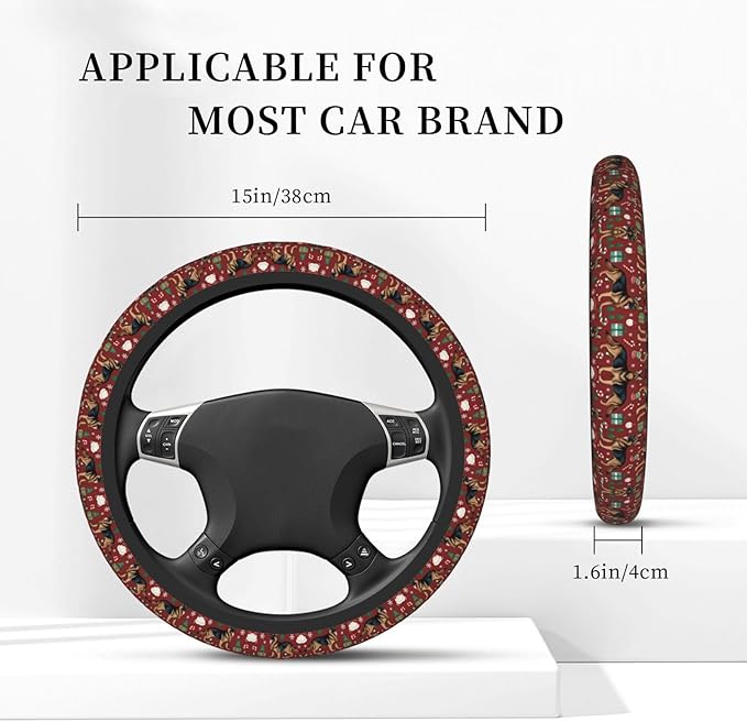 German Shepherd Dogs Christmas Universal Fit Steering Wheel Cover for Car, Truck, and SUV, Durable Steering Wheel Protection