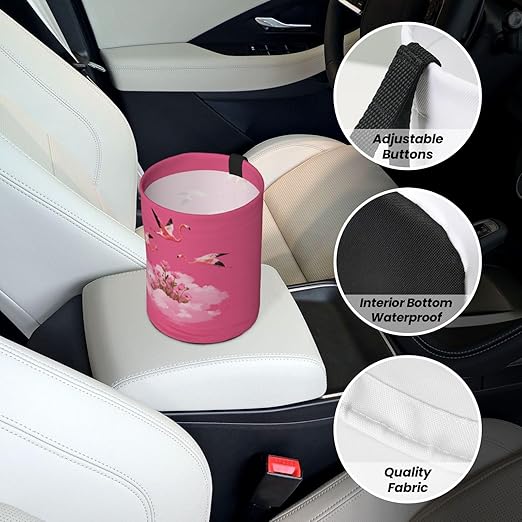 Aueimtia Pink Flamingo Car Trash Can – Collapsible & Waterproof Hanging Trash Bag, Pop-Up Garbage Bin for Cars, Trucks, Minivans, and Camping – Easy to Install & Clean
