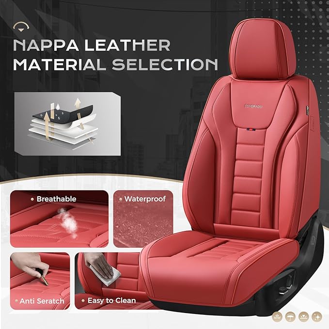 Coverado Car Seat Covers Full Set, Seat Covers for Cars, Front Seat Covers and Back Seat Cover Waterproof Leather Automotive Seat Cover, Universal Car Interior Protectors Cushion for Most Cars