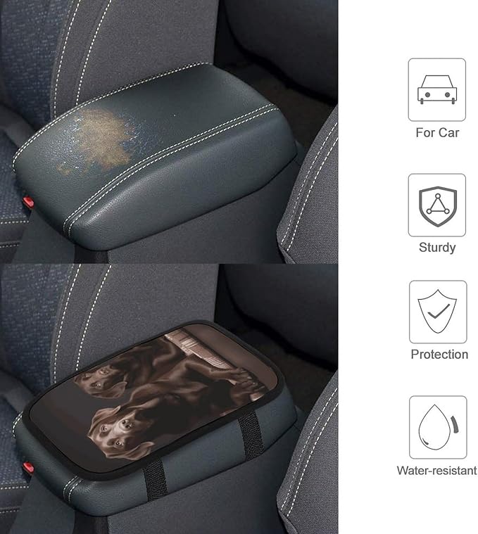 Brown Labrador Retriever Car Armrest Cover Universal Auto Center Console Pad Car Armrest Set Box Cover Protector for Most Vehicle, SUV, Truck, One Size