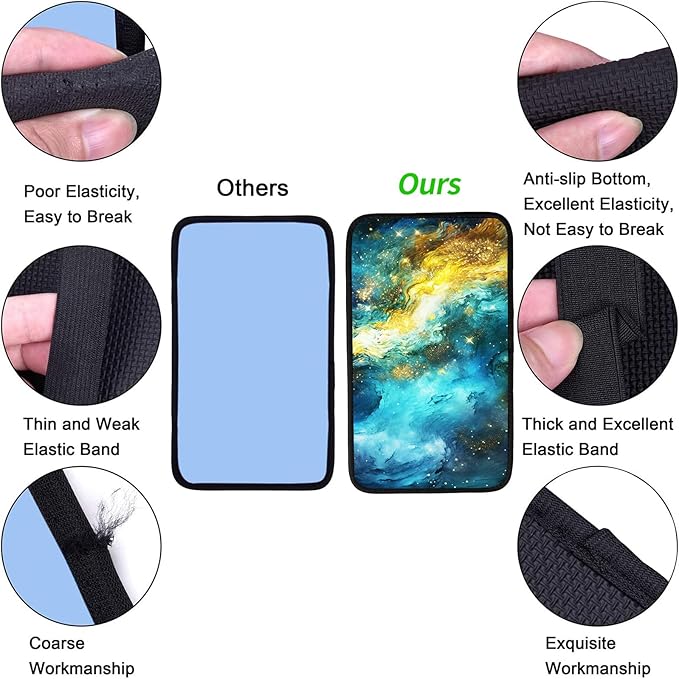 JANENFNA Car Armrest Cover Pads Universal Fashion Cute Auto Center Console Armrest Cover Pad with 2PCS Car Coasters Soft Waterproof Car Armrest Seat Protector for Women,Blue Starry