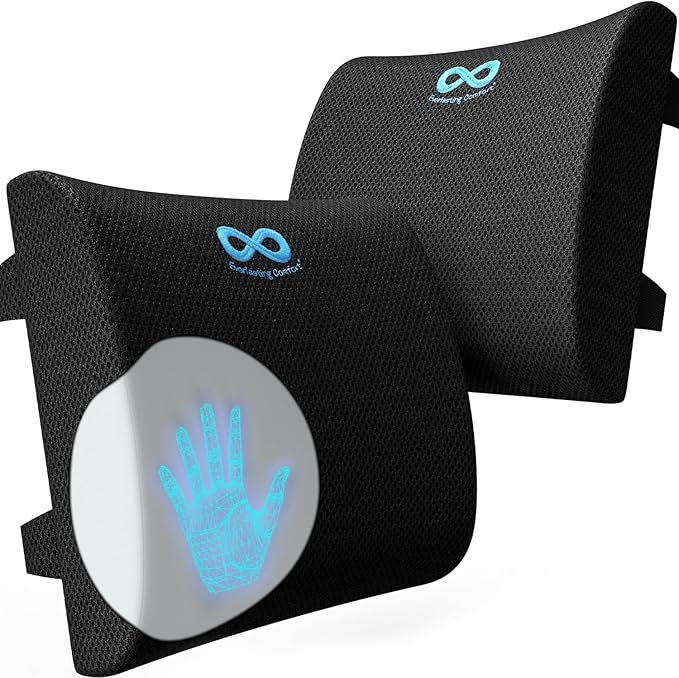 Everlasting Comfort Lumbar Support Pillow for Office Chair - Memory Foam Back Cushion for Car Seat - Promotes Better Posture, Back Pain Relief - Ideal Gaming and Desk Chairs Work and Home Essentials