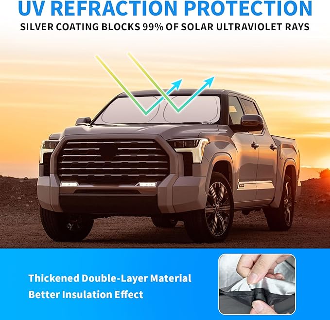 Thickened 2-Layer Front Windshield Sun Shade Compatible for Toyota Tundra XK80 2022-2026, Foldable Custom Fit Sunshade Blocks 99% Heat, Keeps Car Interior Cool (for Tundra XK80 2022-2026)