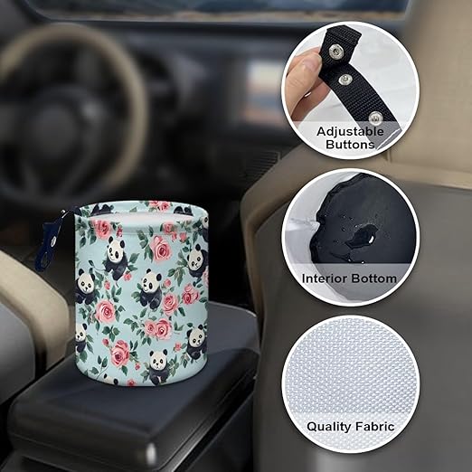 Brosoneto Panda Flower Car Trash Can Cute Garbage Bin Hanging Portable Dustbin Bin Waste Basket Collapsible Small Trash Can Easy to Clean