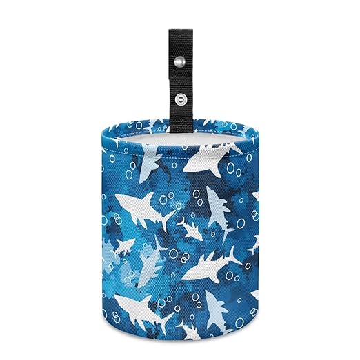 Blue Shark Car Trash Bin Hanging, Waste Basket - Cute, Portable, Collapsible, Waterproof Rubbish Bag for Back Seat, Floor, or Hanging Headrest