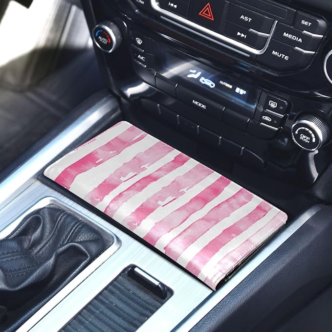 Qilmy Simple Solid Color Stripes Car Registration and Insurance Holder, Premium Pu Leather Vehicle Glove Box Organizer, Prefect Car Essentials Wallet for Driver License, Cards & Essential Documents789