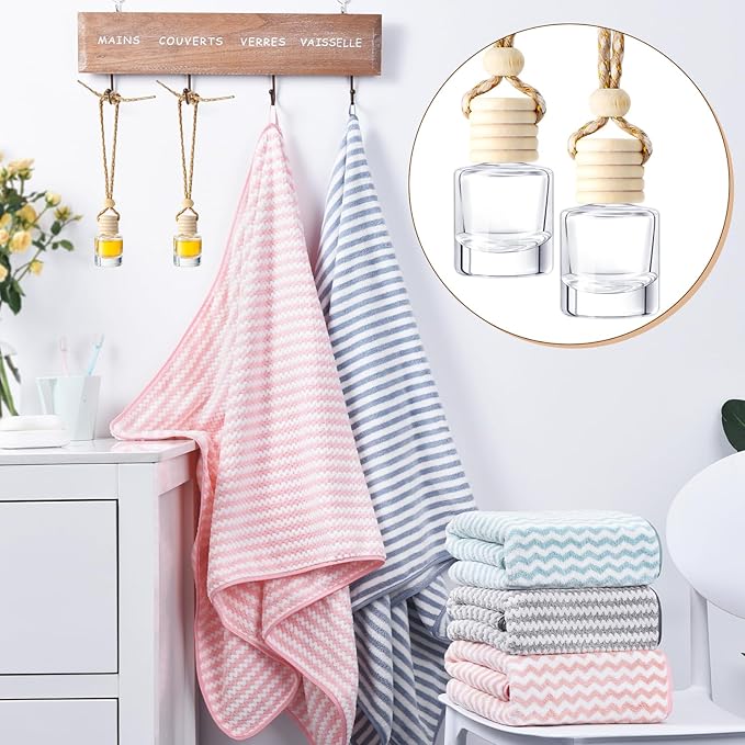 Zubebe 400 Pcs Hanging Car Air Freshener Diffuser Bottles Empty Bulk 8ml Clear Glass Essential Diffuser Oil Pendant Bottle Refillable Automotive Aromatherapy Fragrance Perfume Containers, Cylindrical