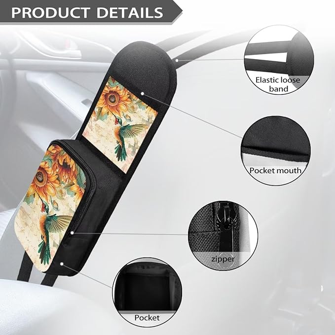 Hummingbird Automatic Seat Side Storage Bag Organizer Sunflower Seat Side Organizer for Car Front Seat Universal Car Seat Phone Holder Car Organization Accessories