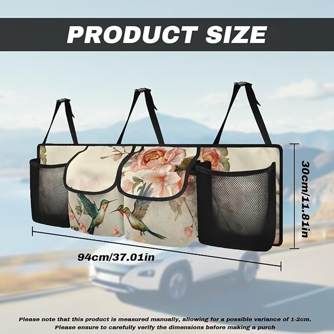 Hummingbirds Car Trunk Organizer Floral Flowers Trunk Hanging Storage Bag Multipurpose Cargo Bag for SUVs, Vans, Cars