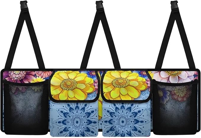 Large Capacity Car Trunk Organizer Blue Mandala Floral Flowers Hanging Cargo Storage Bag with Lid Trunk Storage Bag,Easy to Install