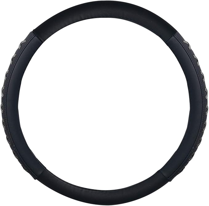 FH Group Universal Fit 15 Inch Genuine Leather with Lace-Up Detailing Steering Wheel Cover fits Most Cars, SUVs Gray
