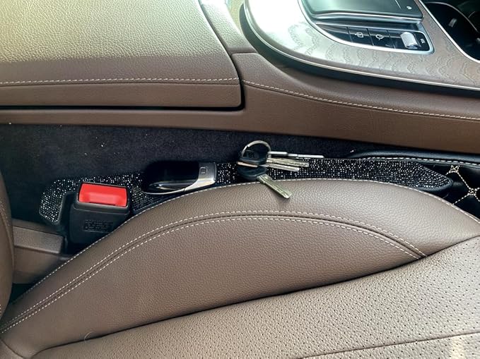cwboine 2 Pack Sparkly Diamond Car Seat Gap Filler Universal Gap Filler for Car SUV and Truck Fit Between Seats and Console Stop Things from Dropping (Black)
