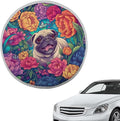 Pug Dog Peony Flower Pattern 17x17 inch Steering Wheel Sun Shade Cover Fit Most SUV Truck Car Van Universal Block UV Rays Car Rudder Visor Vehicle Steering Wheel Protector
