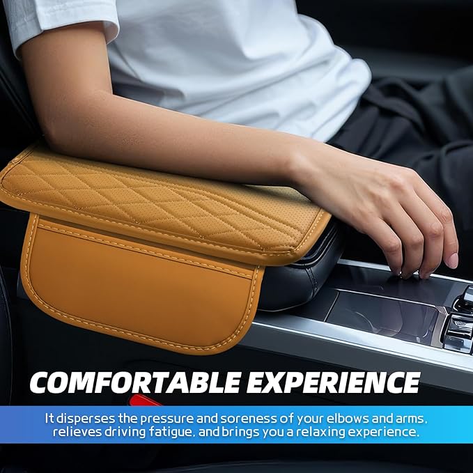 Car Center Console Cover, 11.8"×6.7" Leather Armrest Cover for Cars, Multifunctional Auto Armrest Cushion Pad with Storage Pocket, Universal Arm Rest Protector Car Accessories (Orange)