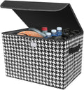 Car Cargo Trunk Storage Box with Lid, Houndstooth Pattern Large Capacity Collapsible Storage Organizer With Cover, Non-slip Bottom Carrying Handles, Fit All Cars (Black/White)