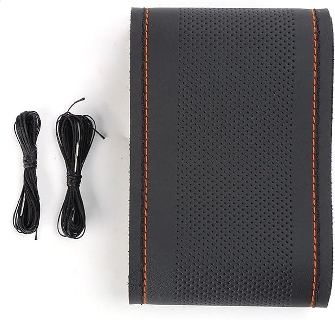 Pack-1 Leather Steering Wheel Cover, Universal Non-Slip Stitch On Wrap, DIY Car Wheel Cover Protector with Needle and Thread for Most Cars SUVs and Trucks (Black #1)